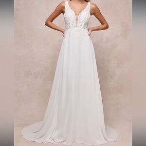 Lulus Forever Promised White Chiffon Embroidered Sequin Maxi Dress Small New